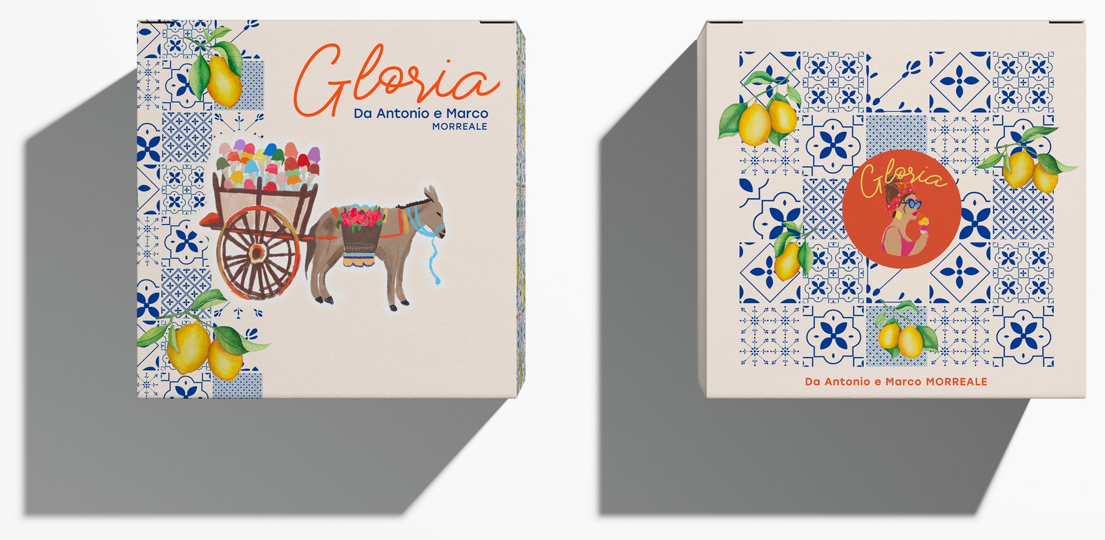 Boîtes Gloria, dessus et dessous