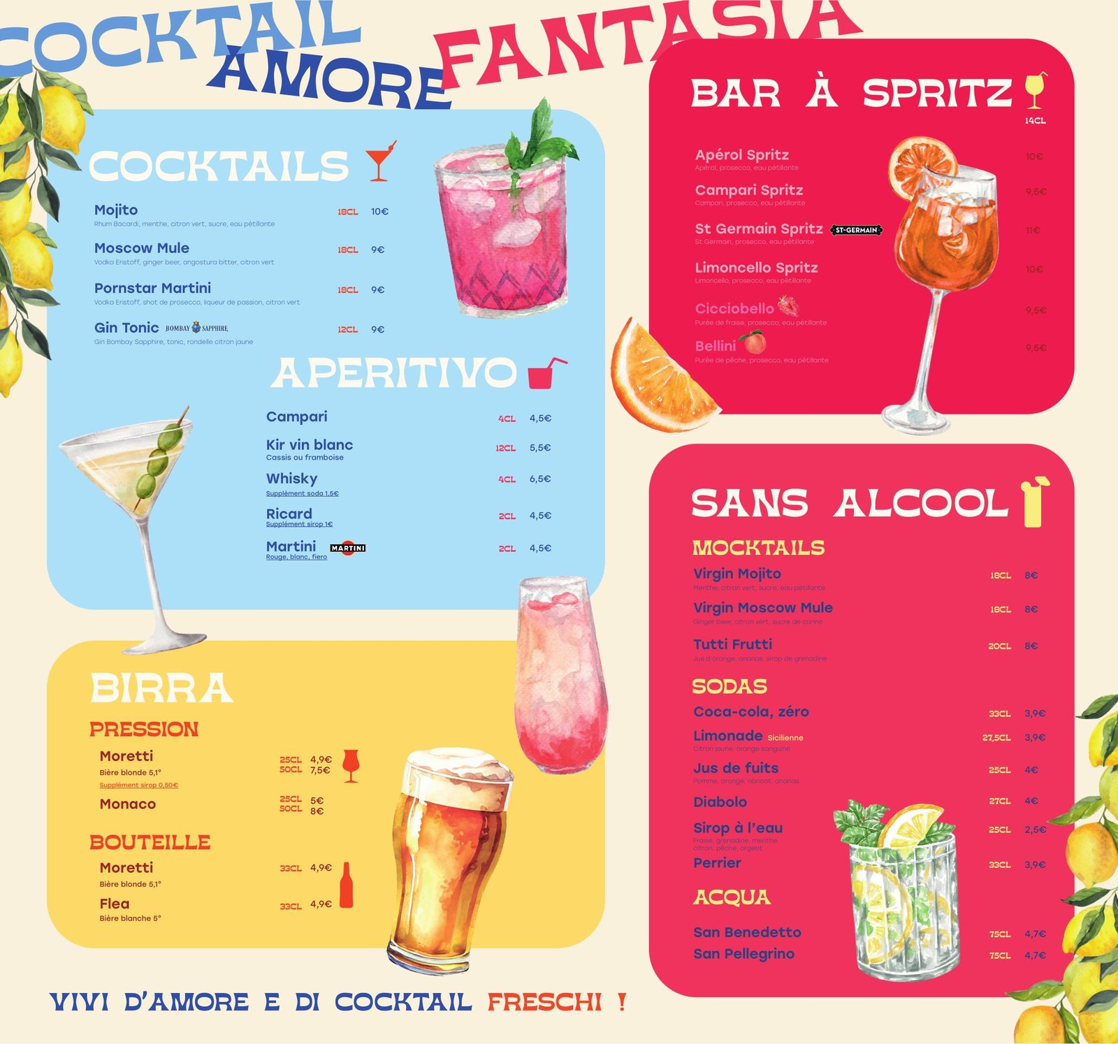 Carte des cocktails Romantico