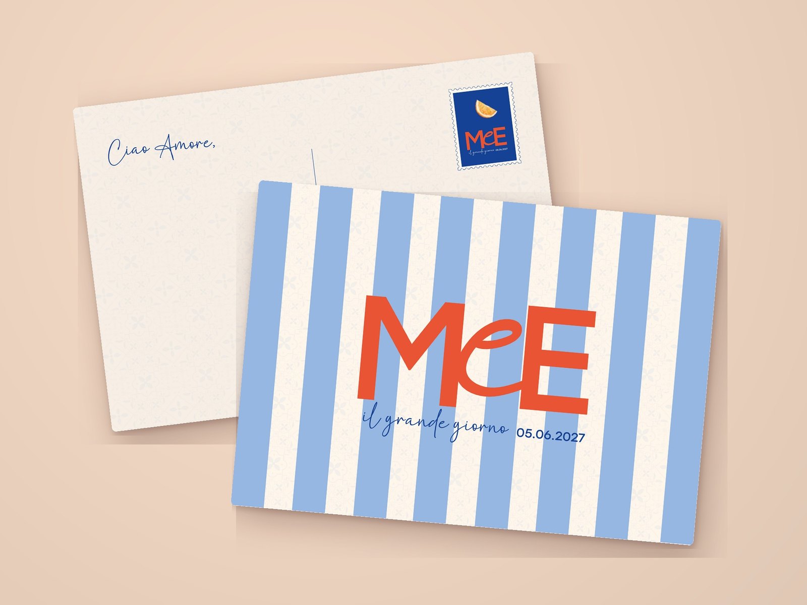 Carte postale du mariage, recto et verso
