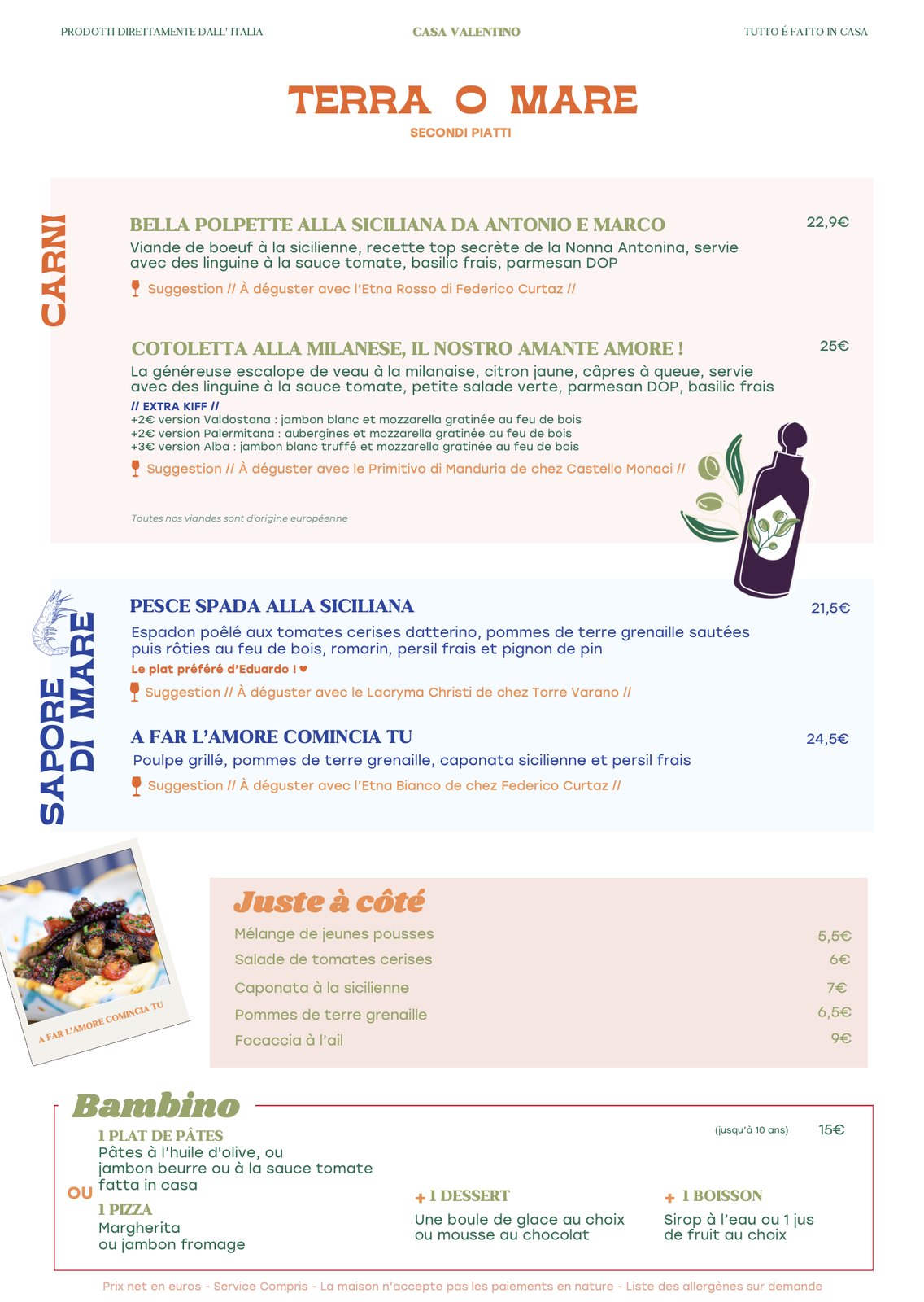 Page du menu « Terra o Mare »