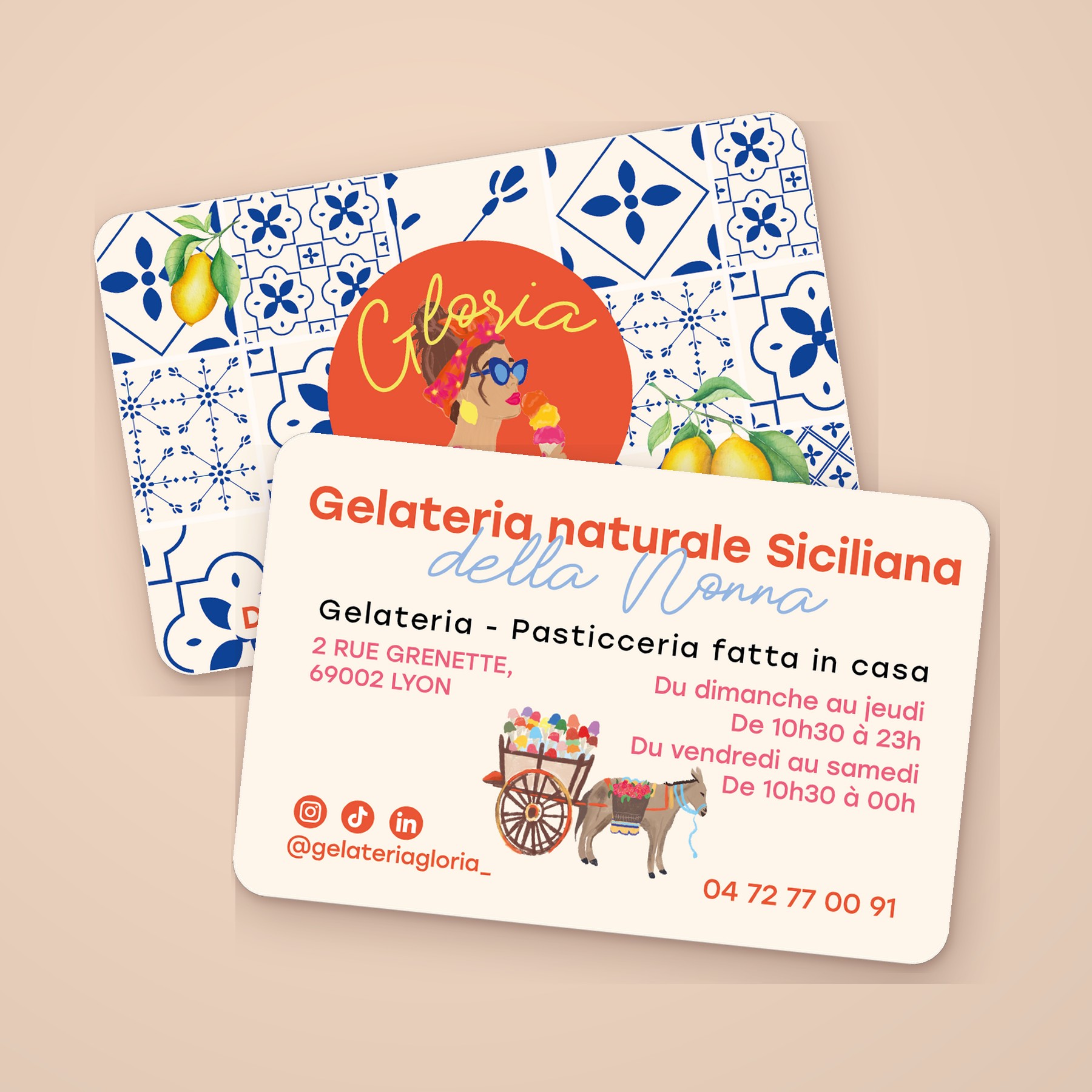Cartes de visite Gloria, recto et verso
