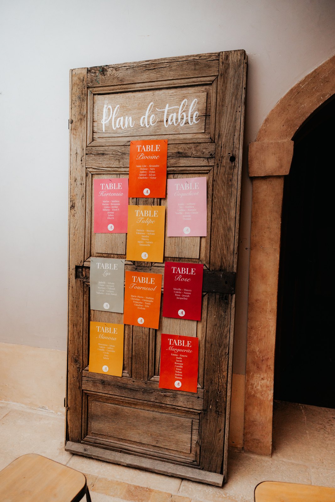 Plan de table sur une porte ancienne