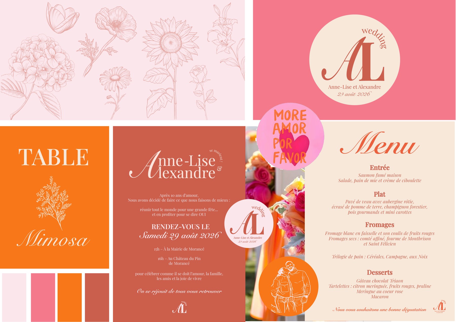 Planche de direction artistique du mariage floral